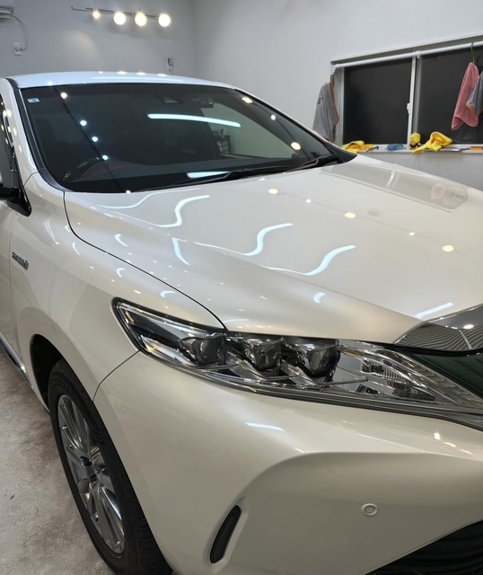 トヨタ ハリアー 中古車 2工程研磨とセラミックコーティング ガラス全面撥水加工 施工事例 群馬県伊勢崎市 群馬県玉村町