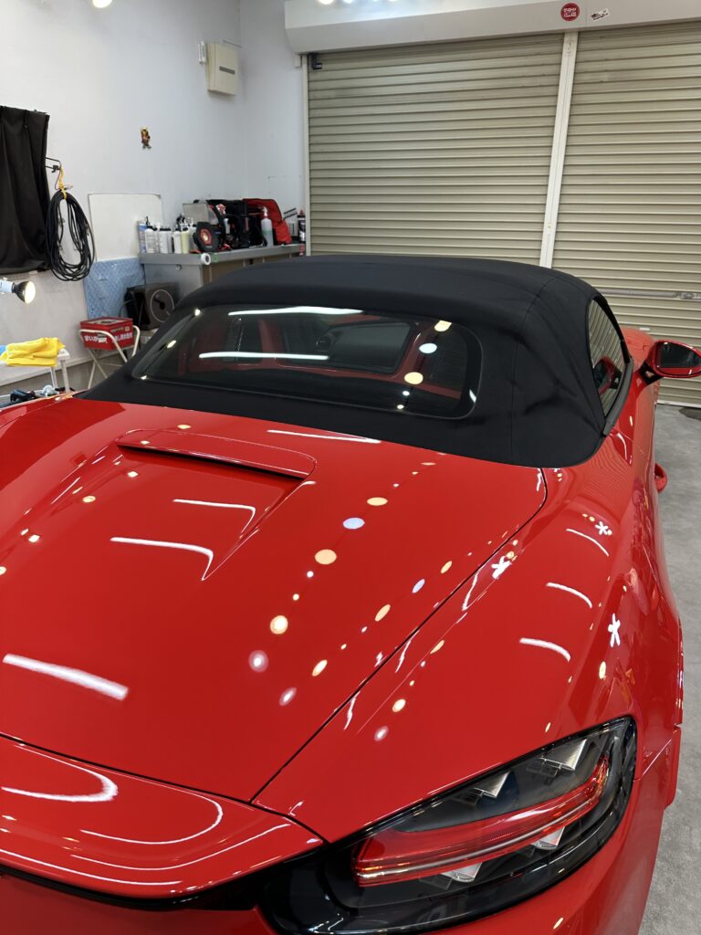 群馬県伊勢崎市|ポルシェ718ボクスター(赤)のガラスコーティング施工後のボディ